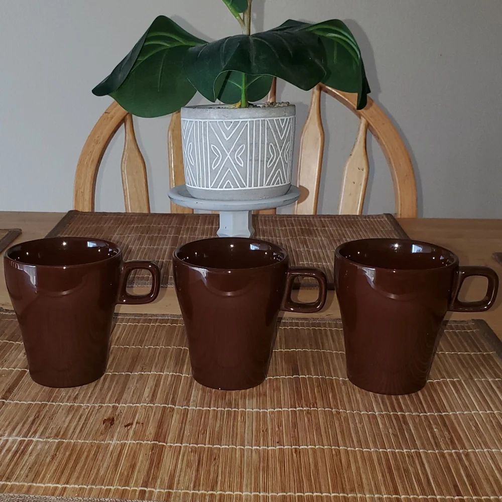 PIER 1 IMPORTS set of 3 Brown Stoneware Stacking 8Oz Coffee Mugs